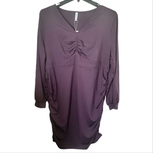 NWT BEIGAI Plus Size Long Sleeve Dresses for Women V Neck Wrap Ruched Waisted - Picture 5 of 7